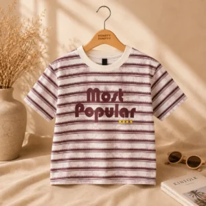 Stylish White & Maroon Striped T-Shirt for Boys