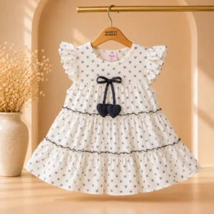 Elegant White Printed Casual Dress for Girls