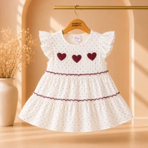 Cute White Heart Print Dress for Girls