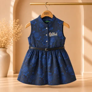 Elegant Navy Blue Printed Dress for Girls