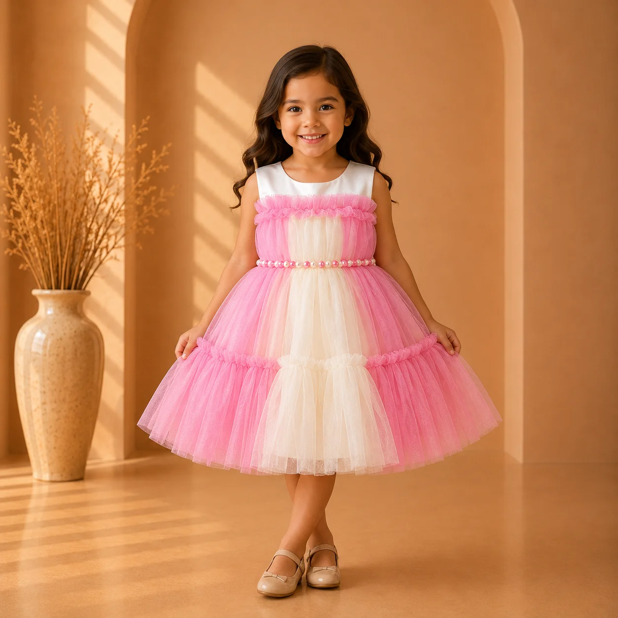 Cute Pink Net Frill Frock for Little Girls Cute Pink Net Frill Frock for Little Girls