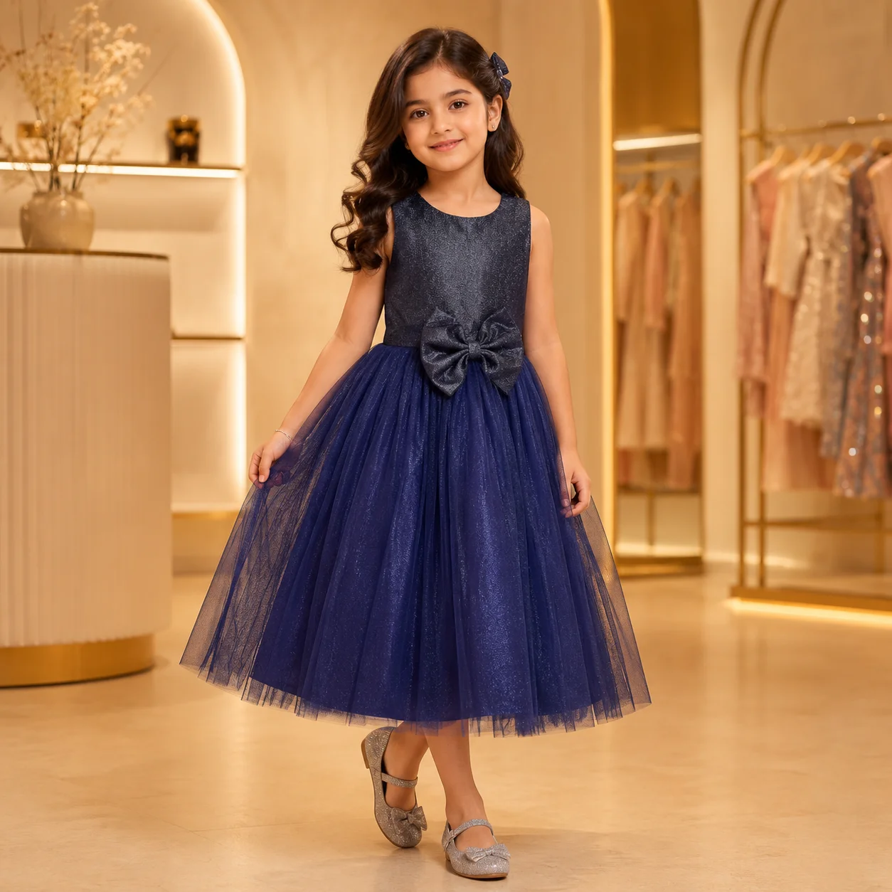 Cute Navy Blue Princess Net Dress for Special Occasions Cute Navy Blue Princess Net Dress for Special Occasions