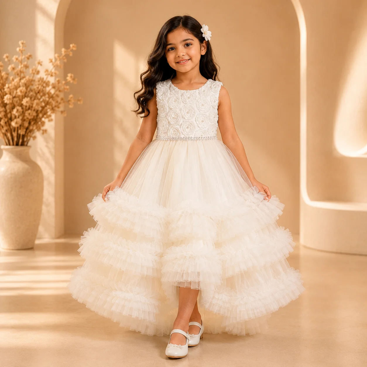 Beautiful Ivory Net Fancy Dress for Special Occasions Beautiful Ivory Net Fancy Dress for Special Occasions