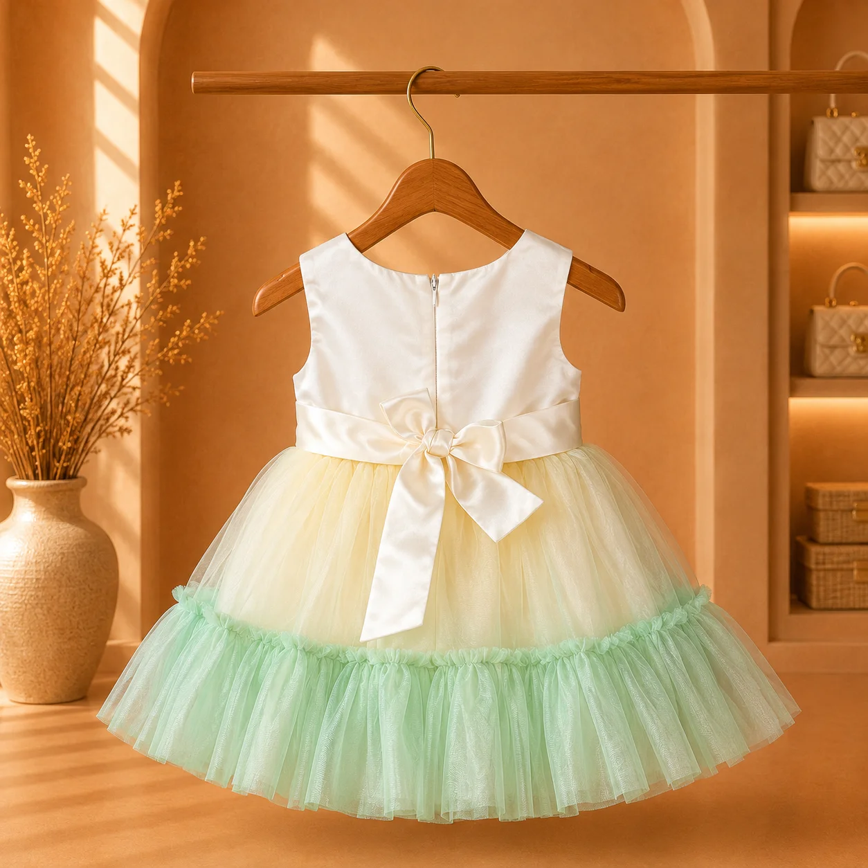 Luxury Pearl Waist Layered Net Dress for Girls Luxury Pearl Waist Layered Net Dress for Girls