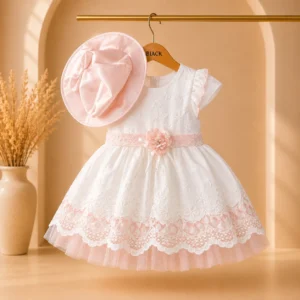 Elegant Baby Girl Lace Party Dress with Hat
