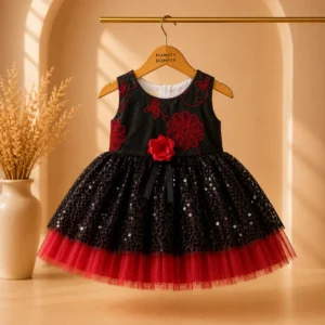 Elegant Black & Red Party Dress for Baby Girls