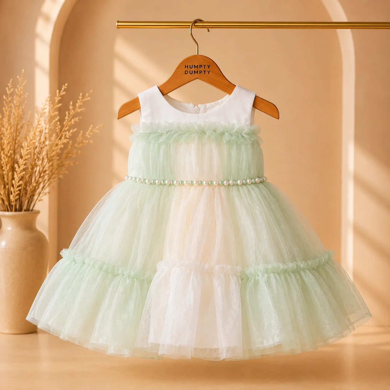 Elegant Mint Green Baby Girl Party Frock