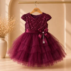 Elegant Wine Purple Party Dress for Baby Girls