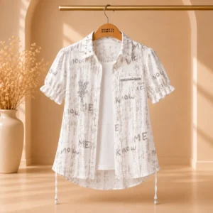 Stylish White Printed Shirt with Inner for Girls