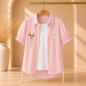 Stylish Pink Shirt with Inner Top for Girls