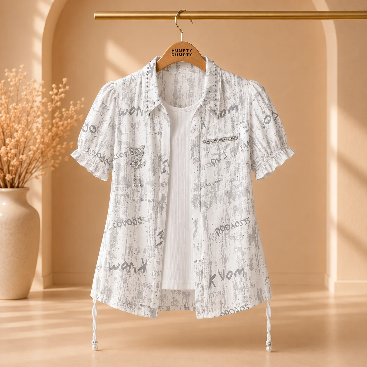 Stylish White Printed Shirt with Inner for Girls