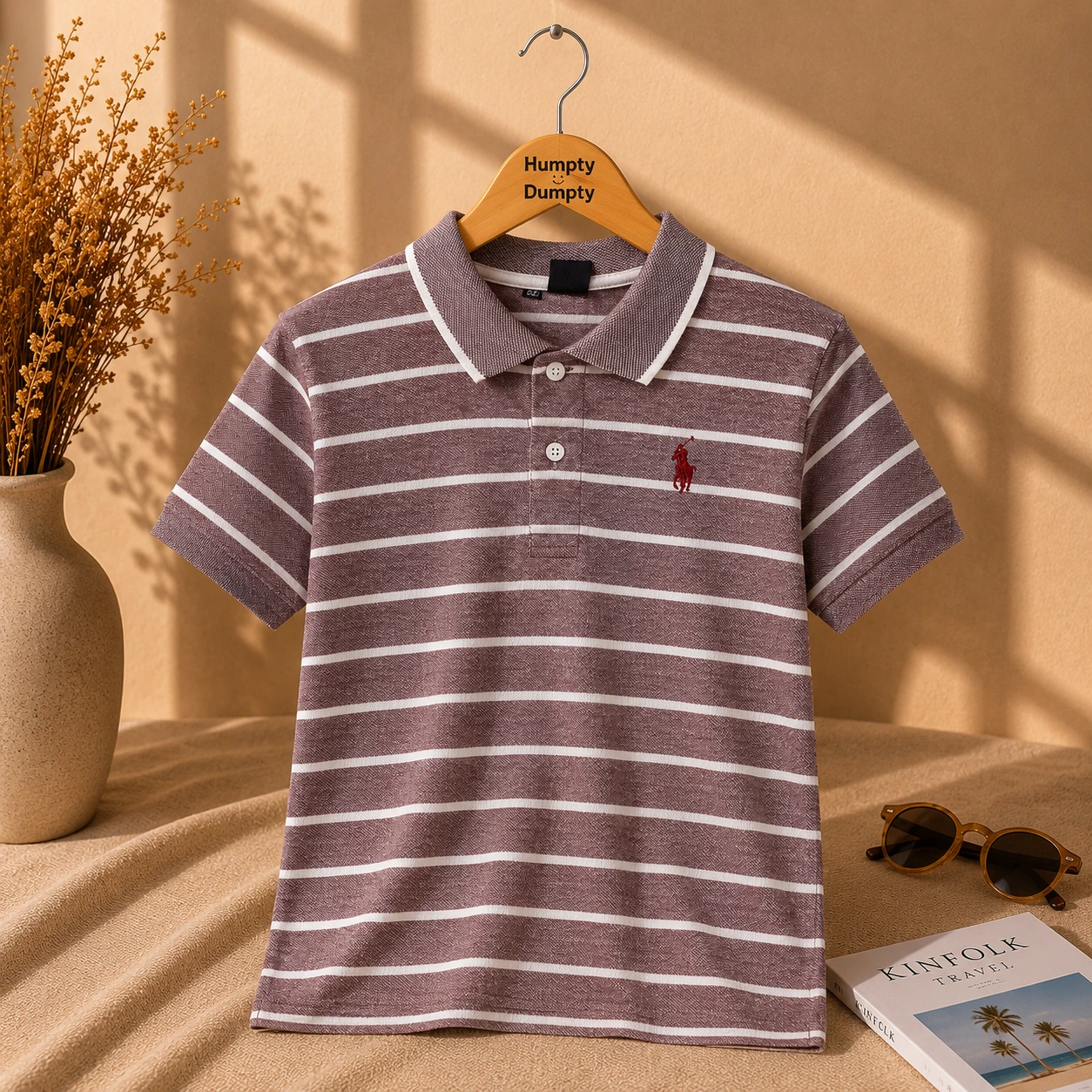 Men's Premium Striped Polo Shirt – Mauve Edition