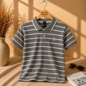 Classic Grey Striped Polo for Boys