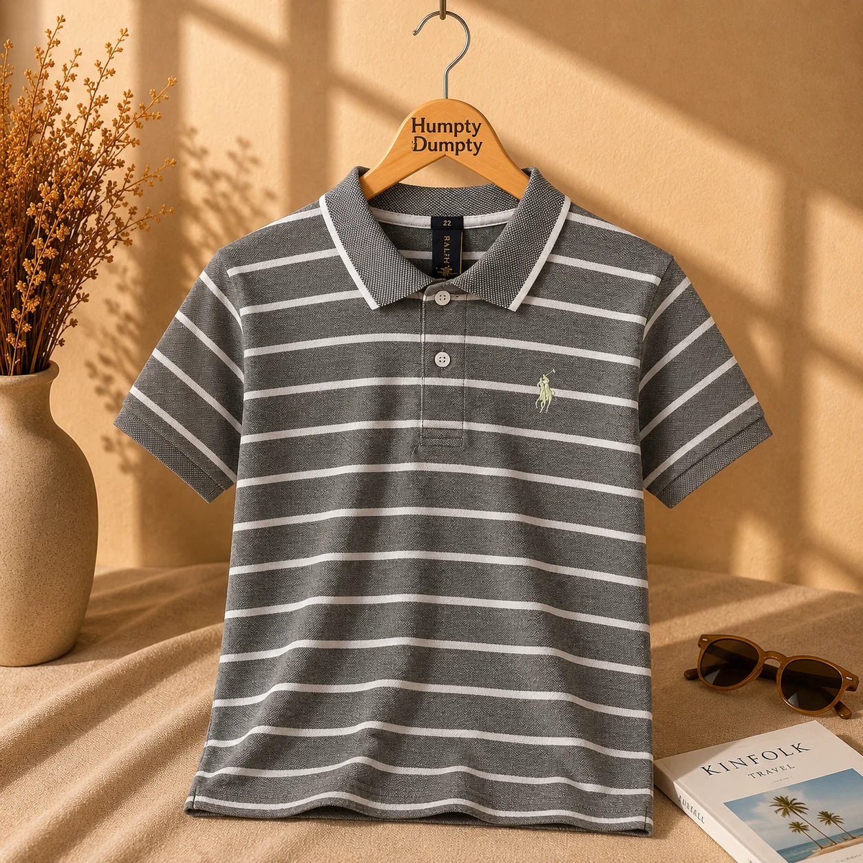 Classic Grey Striped Polo for Boys