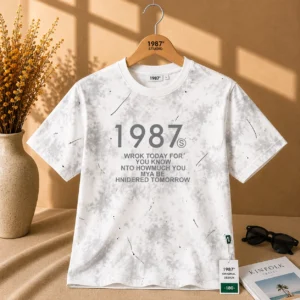 White Marble Wash Graphic T-Shirt for Boys