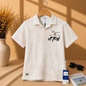 Premium Off-White Textured Polo Shirt for Boys