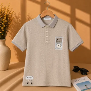 Premium Ivory Textured Polo Shirt for Boys