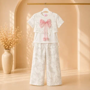 Elegant Girls Two-Piece Bow Detail Wide Leg Co-Ord Set
