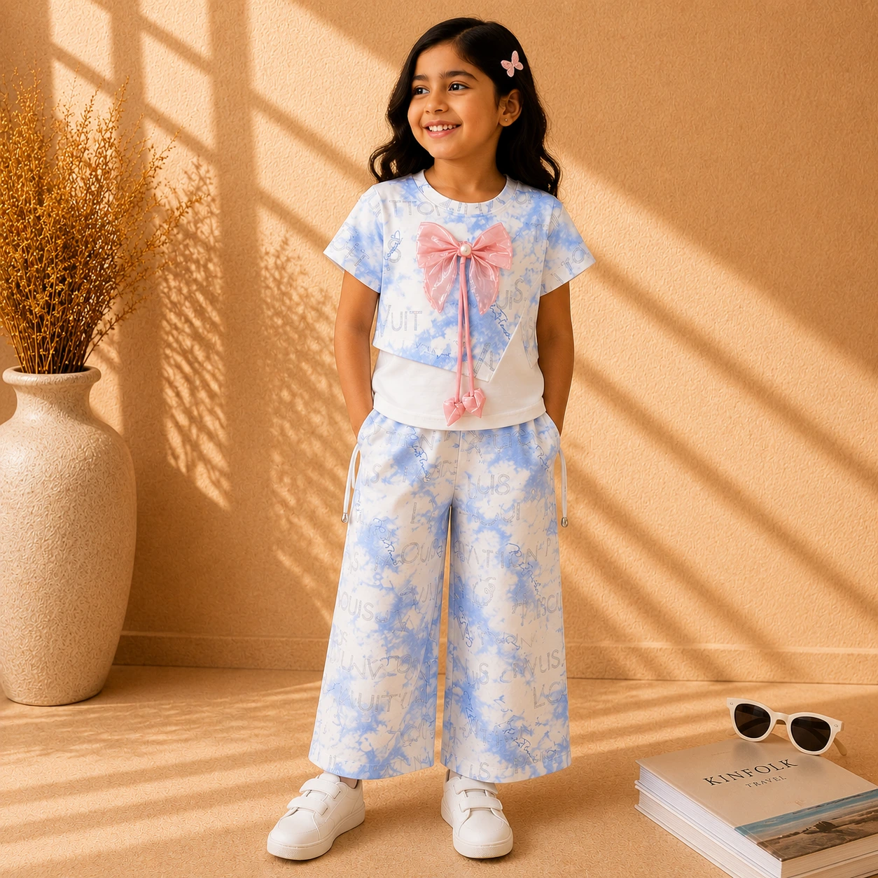 Girls Sky Blue Bow Co-Ord Set Girls Sky Blue Bow Co-Ord Set