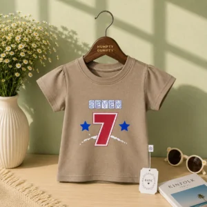 Girls Beige Lucky Number 7 Print Tee