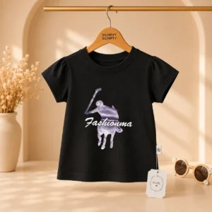 Girls Black Pony Print Casual Tee