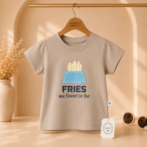 Girls Cute Fries Print Beige Tee