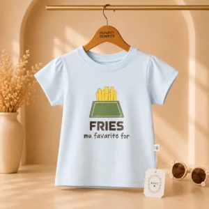 Girls Cute Fries Print Sky Blue Tee
