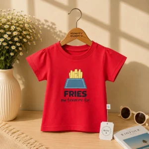 Girls Red Fries Print Casual Tee