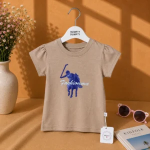 Girls Fashion Pony Print Beige Tee