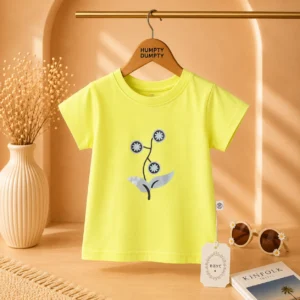 Girls Lime Green Flower Print Casual Tee