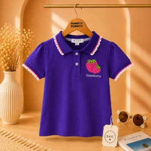 Girls Purple Strawberry Collared Polo Tee