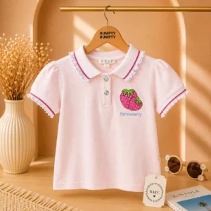 Girls Pink Strawberry Collared Polo Tee