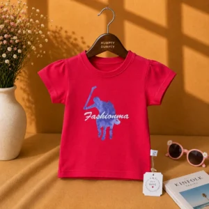 Girls Bright Pink Pony Print Casual Tee