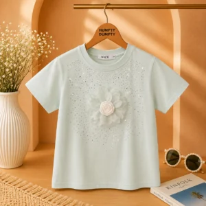 Girls Premium Floral Applique Party Wear T-Shirt