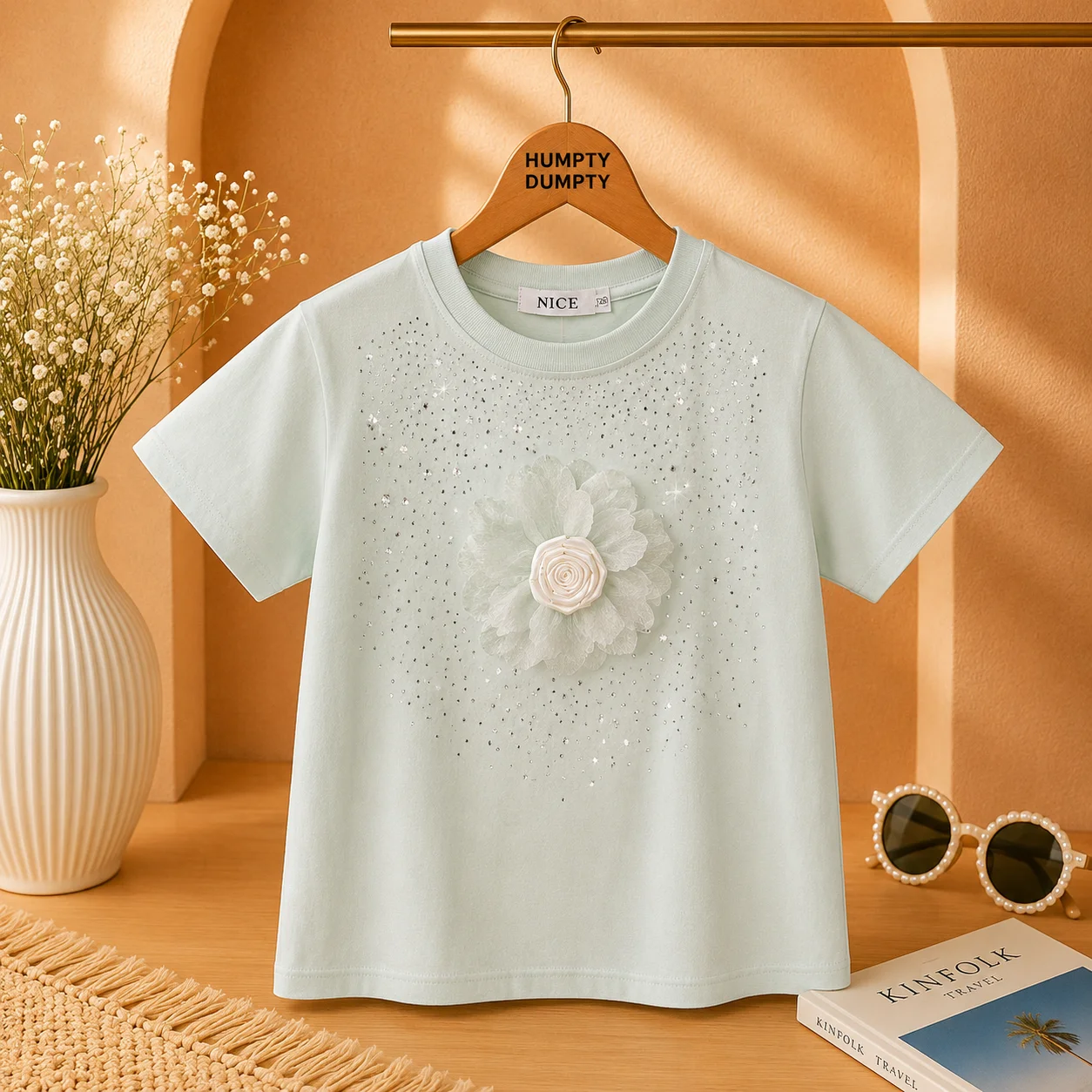 Girls Premium Floral Applique Party Wear T-Shirt