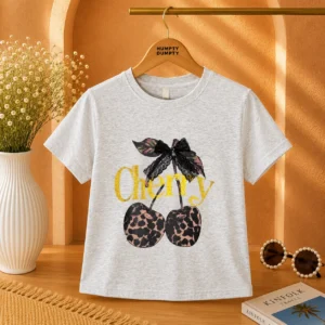 Girls Cherry Graphic Fashion Tee with Glitter Print