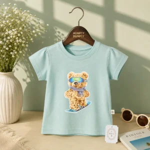 Cute Snowboard Bear Print Mint Green Tee