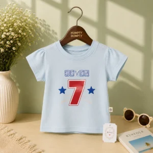 Girls Seven Number Print Sky Blue Tee
