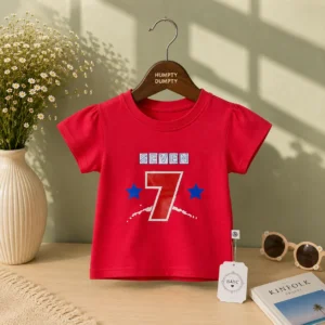 Girls Red Lucky Number 7 Print Tee