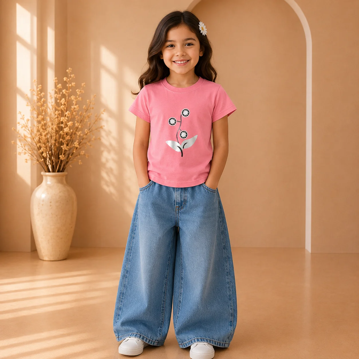 Cute Floral Graphic Cotton T-Shirt for Girls Cute Floral Graphic Cotton T-Shirt for Girls