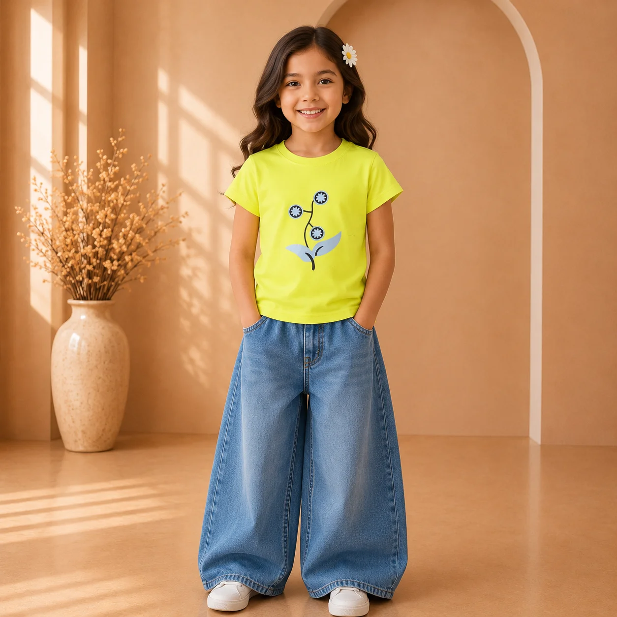 Cute Floral Graphic Cotton T-Shirt for Girls Cute Floral Graphic Cotton T-Shirt for Girls