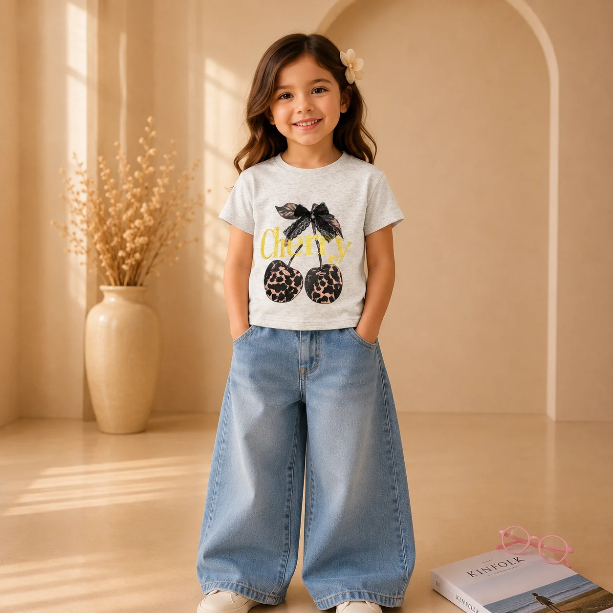 Girls Trendy Cherry Design Casual Summer T-Shirt Girls Trendy Cherry Design Casual Summer T-Shirt