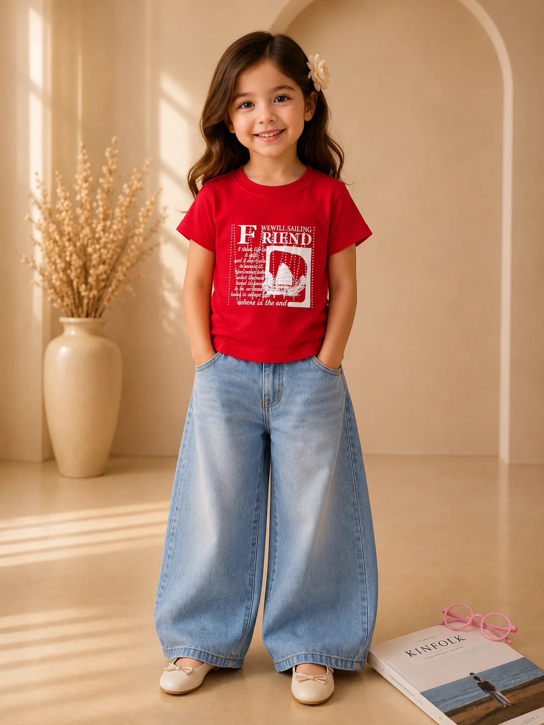 Sailing Friend Graphic Cotton T-Shirt for Girls Sailing Friend Graphic Cotton T-Shirt for Girls
