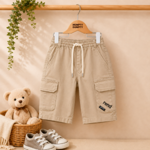 Boys Classic Beige Cargo Shorts with Drawstring Waist