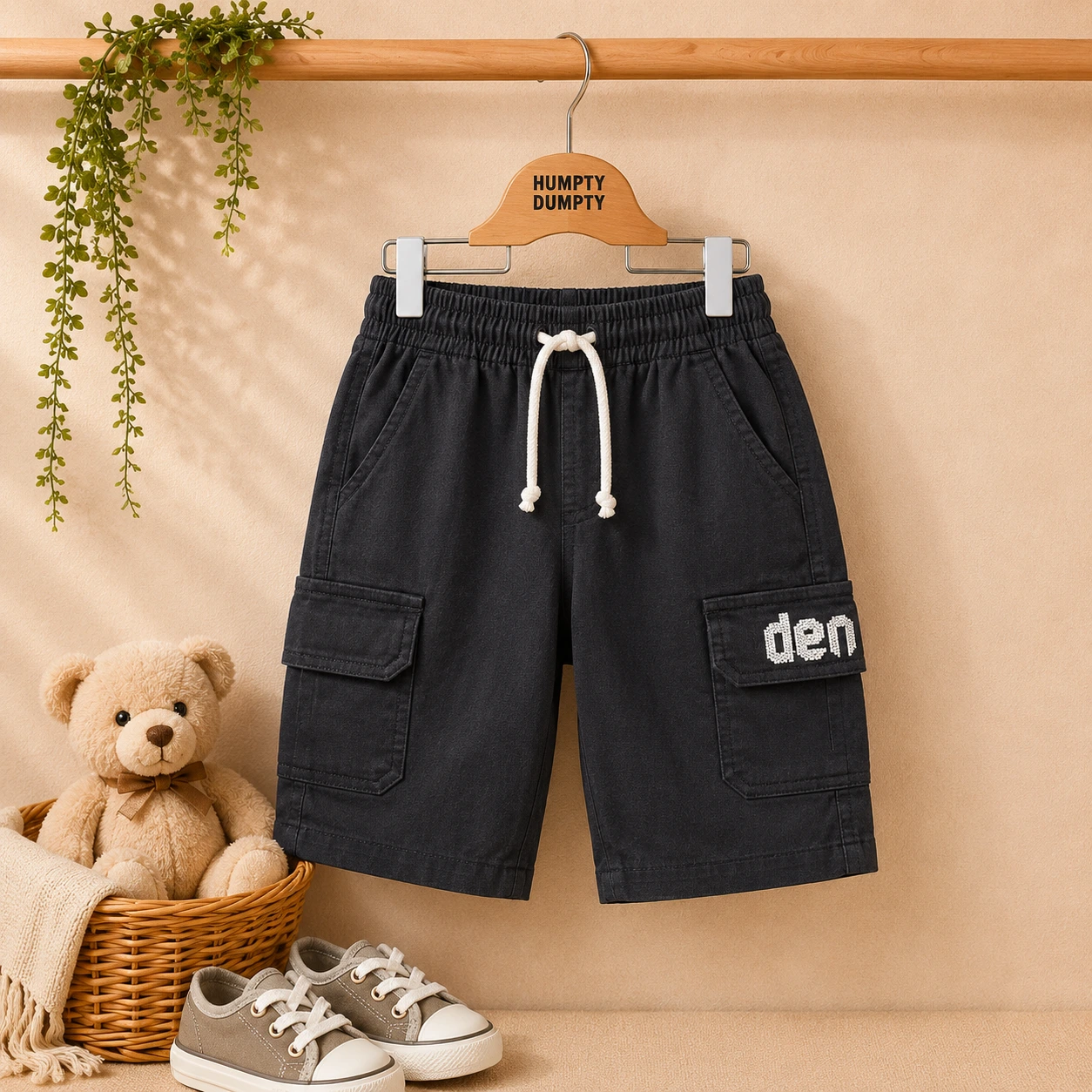 Boys Navy Blue Cargo Shorts with Utility Pockets