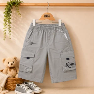 Boys Light Grey Cargo Shorts with Utility Pockets