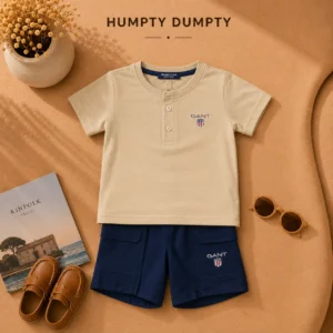 Boys Smart Casual Beige & Navy Summer Co-Ord Set
