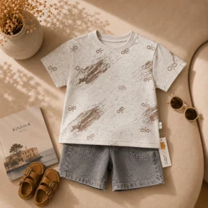 Boys Trendy Printed T-Shirt & Denim Shorts Set