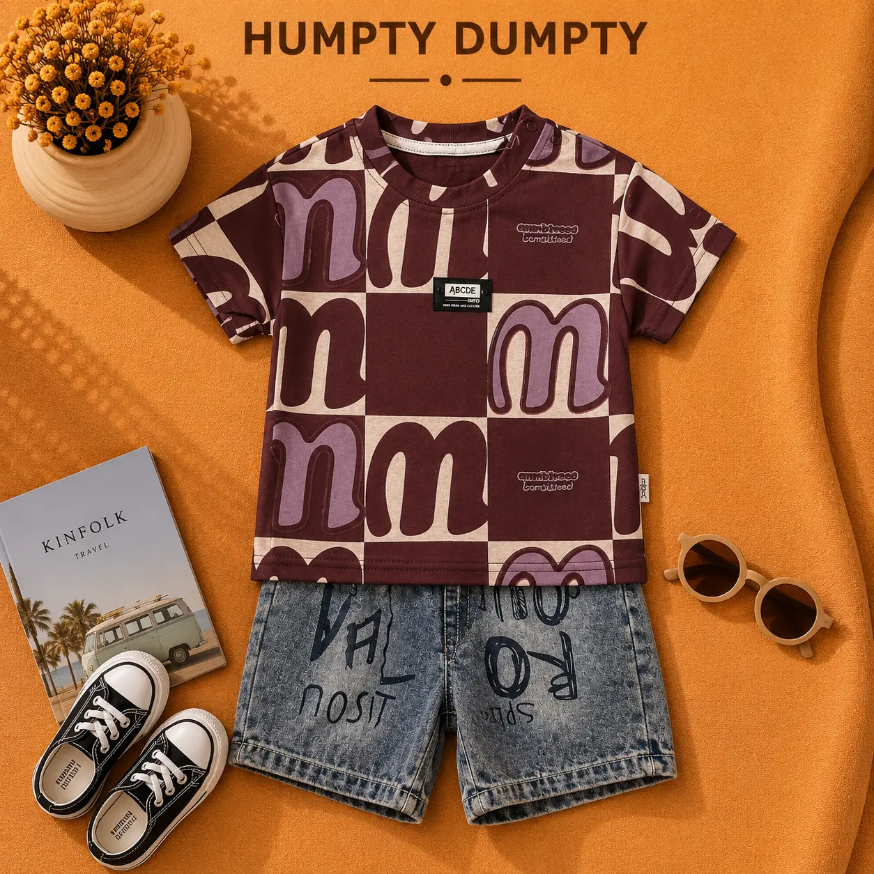 Boys Trendy Printed T-Shirt with Denim Shorts Co-Ord Set
