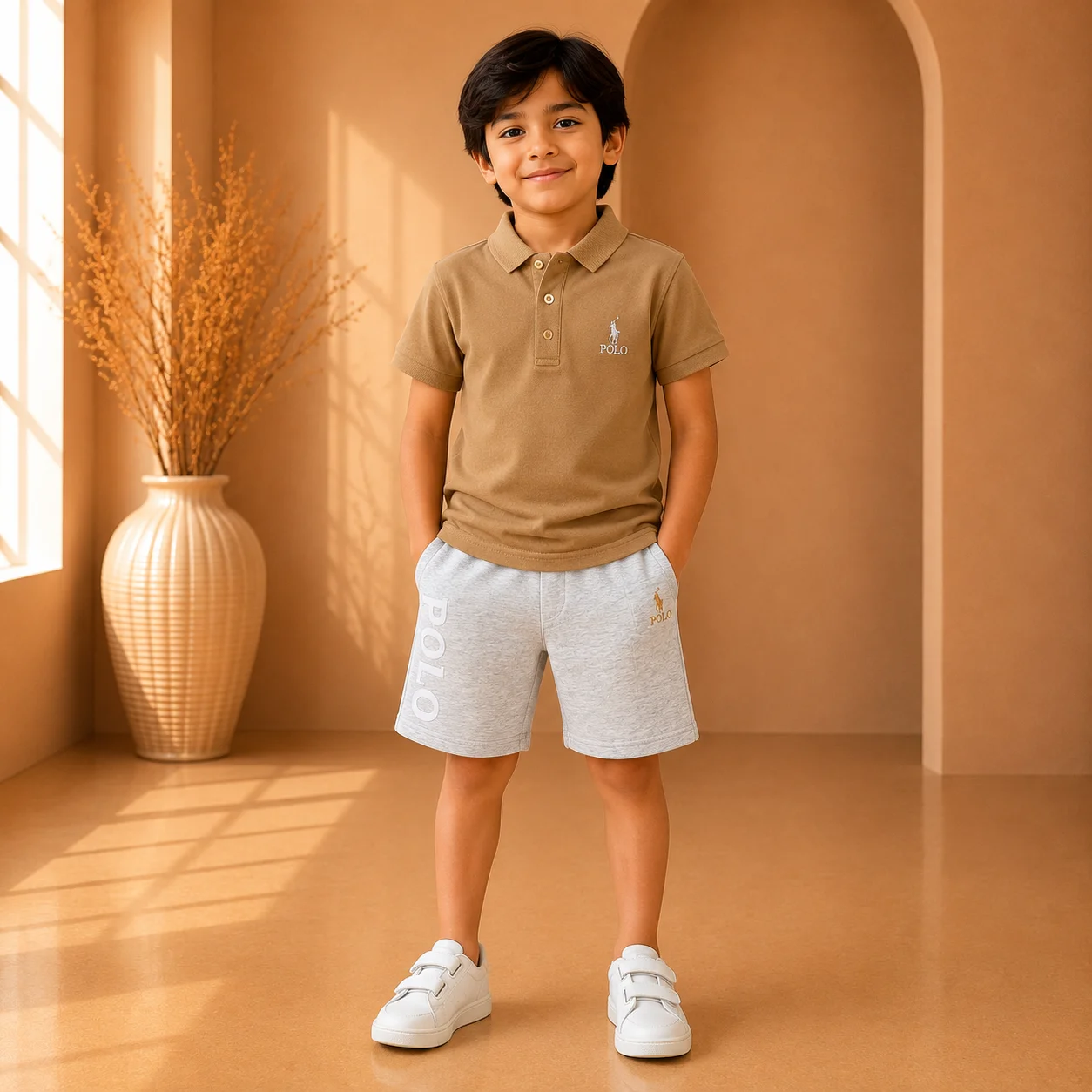 Boys Smart Casual Camel & Grey Two-Piece Set Boys Smart Casual Camel & Grey Two-Piece Set